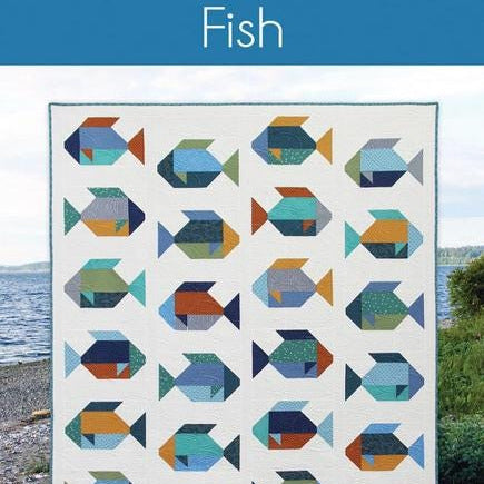 Fish Quilt Pattern, Cluck Cluck Sew CCS229, Fat Quarter FQ Friendly Multicolored Fish Lap Throw Bed Quilt Pattern