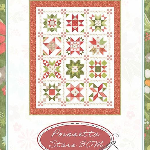 Poinsettia Stars BOM Quilt Pattern, A Quilting Life Designs QLD277, F8 Fat Eighths Friendly Christmas Throw Quilt Pattern, Sherri McConnell