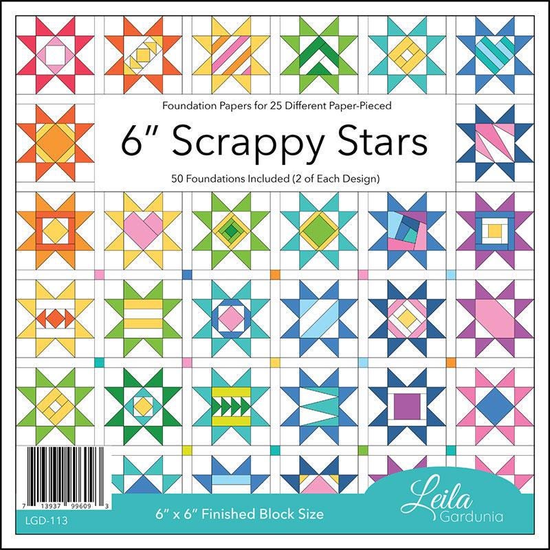 6" Scrappy Stars Foundation Papers, Leila Gardunia Design LGD113, Scrap Friendly Foundation Piecing Papers for Scrappy Quilt