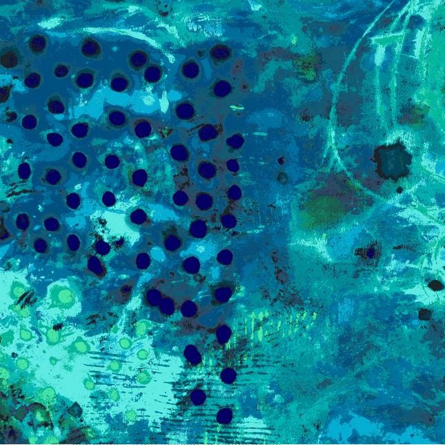 Spotted Graffiti - Blue Turquoise Abstract Fabric, Windham Fabric 52814D-2 Blue Hour, Teal Blue Contemporary Cotton Fabric, By the Yard