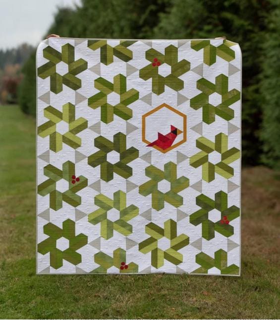 Winter Visit Quilt Pattern, The Quilted Life TQL10038, Yardage Friendly Christmas Wreaths Cardinal Lap Quilt Pattern, Diamond Ruler, Moser