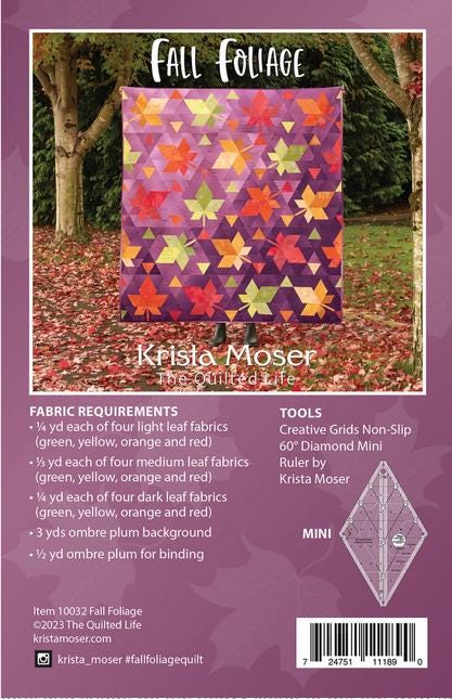 Fall Foliage Quilt Pattern, The Quilted Life TQL10032, Yardage Friendly Autumn Fall Leaves Lap Throw Quilt Pattern, Diamond Mini, Moser