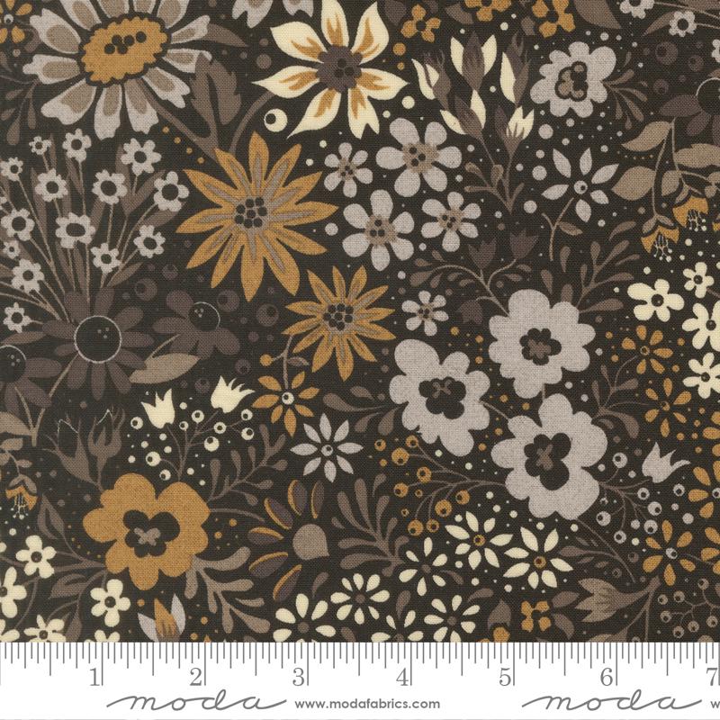 Posh 5" Charm Pack, Moda 30770PP, 5" Precut Black Gray Brown Tan Floral Fabric Squares, BasicGrey