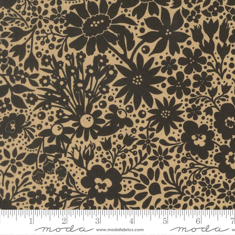 Posh 5" Charm Pack, Moda 30770PP, 5" Precut Black Gray Brown Tan Floral Fabric Squares, BasicGrey