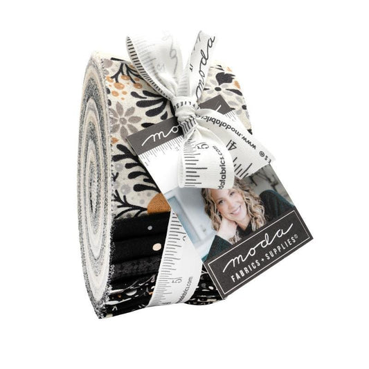 Posh Jelly Roll, Moda 30770JR, 2.5" Precut Black Brown Cream Gray Floral Jelly Roll Fabric Strips, BasicGrey
