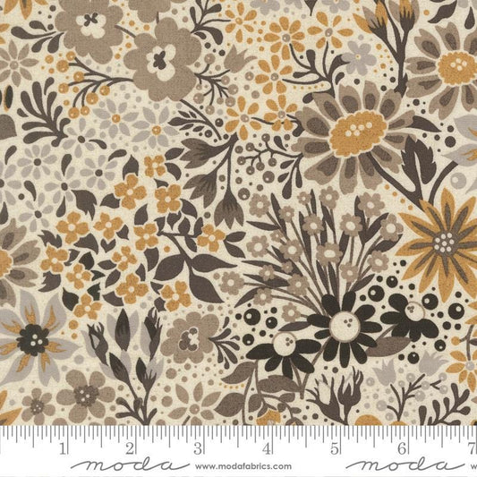 Posh - Black Taupe Cream Tan Floral Fabric, Moda 30770 11 Ivory Whisper, BasicGrey By the Yard