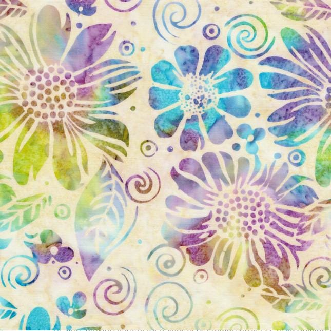 Garden Bloom Stack, Island Batik, 10" Precut Pink Blue Purple Green Turquoise Floral Batik Layer Cake Fabric Squares
