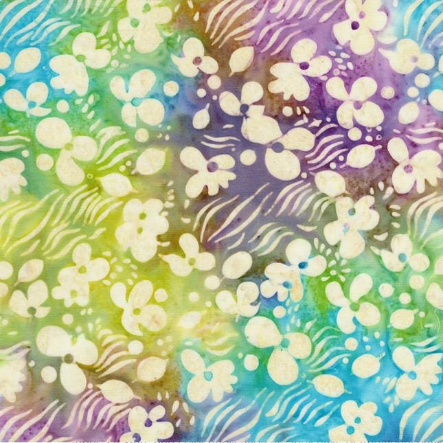 Garden Bloom Stack, Island Batik, 10" Precut Pink Blue Purple Green Turquoise Floral Batik Layer Cake Fabric Squares