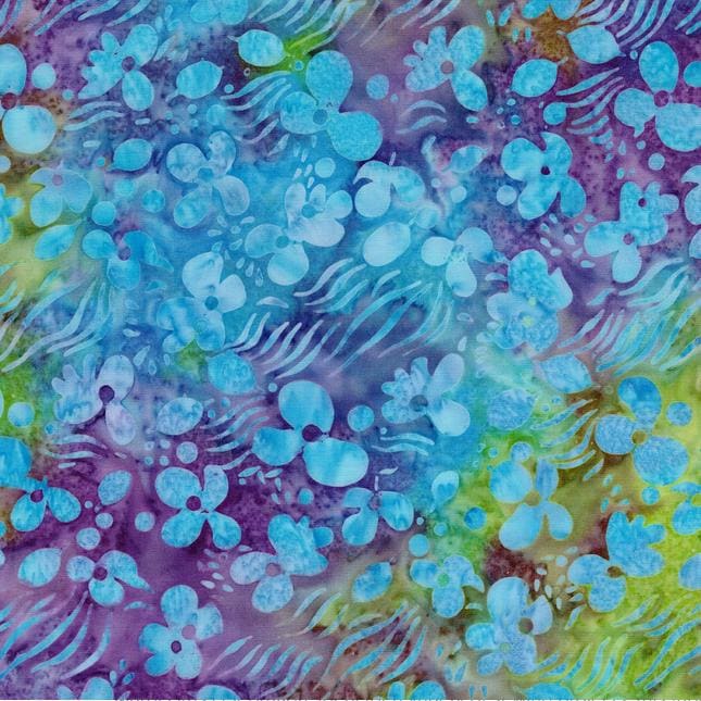 Garden Bloom Stack, Island Batik, 10" Precut Pink Blue Purple Green Turquoise Floral Batik Layer Cake Fabric Squares