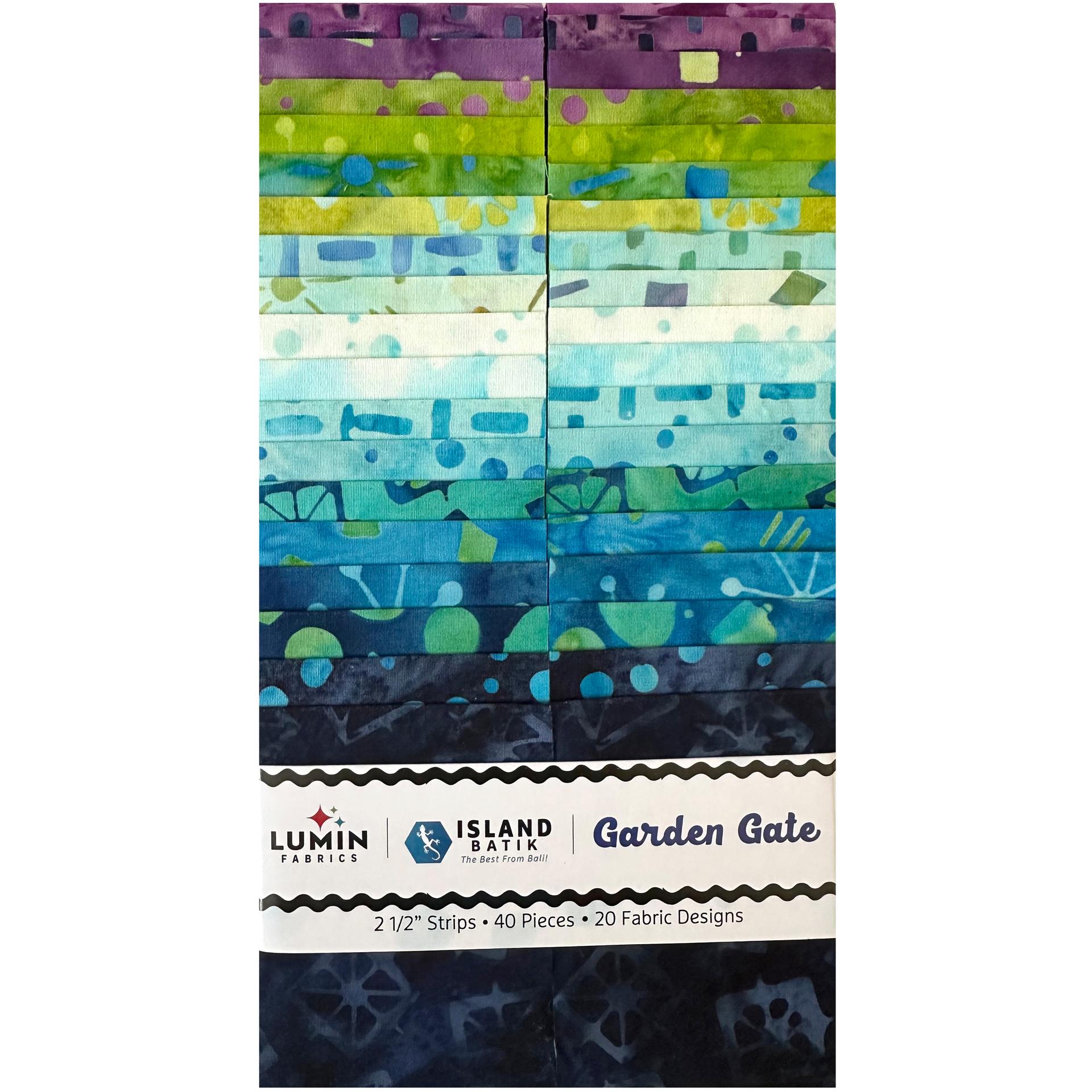 Garden Gate Strip Pack, Island Batik, Batik Jelly Roll, 2.5" Precut Blue Purple Green Batik Fabric Strips