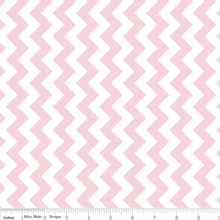 REMNANT 30" of 58" Wide Back Fabric - Pink White Chevron Fabric, Riley Blake MC340-75, Extra Wide Baby Lap Quilt Backing Fabric