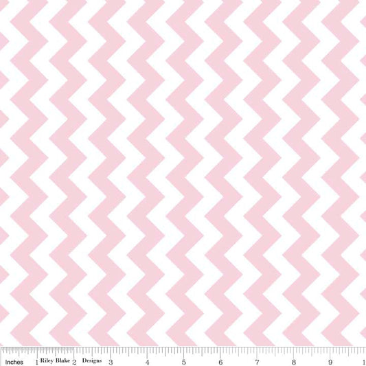 REMNANT 30" of 58" Wide Back Fabric - Pink White Chevron Fabric, Riley Blake MC340-75, Extra Wide Baby Lap Quilt Backing Fabric