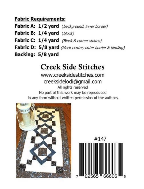 Diamong Road Table Runner Pattern, Creek Side Stitches CSS147, Yardage Friendly Easy Quilted Table Runner Pattern