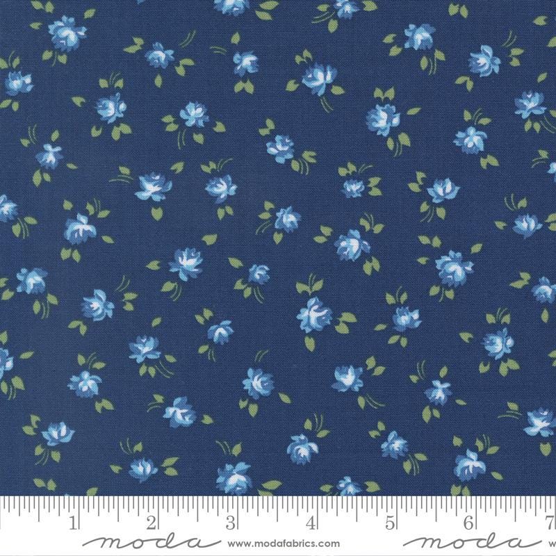 Blueprint - Light Blue Flowers on Navy Fabric, Moda 55661 16 Navy, Small Floral Navy Blender Fabric, Camille Roskelley, By the Yard