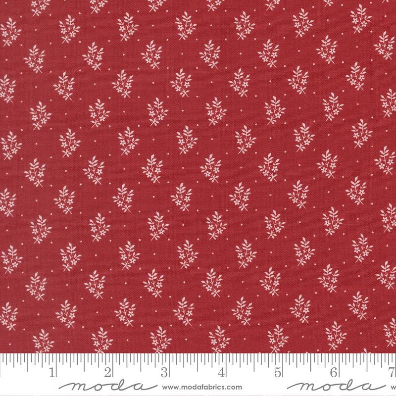 American Gatherings III - White Flowers on Red Fabric Fabric, Moda 49327 12 Crimson, Red Blender Fabric, Primitive Gatherings, By the Yard