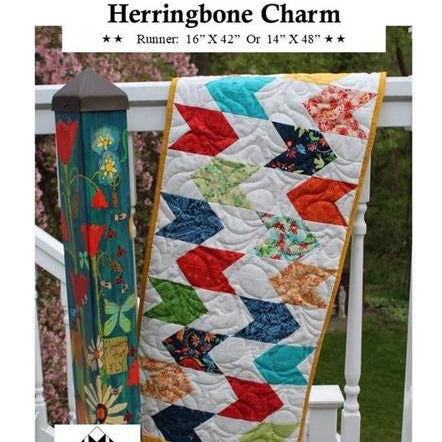 Herringbone Charm Table Runner Pattern, Creek Side Stitches CSS392, Charm Pack Friendly Easy Quilted Table Runner Pattern