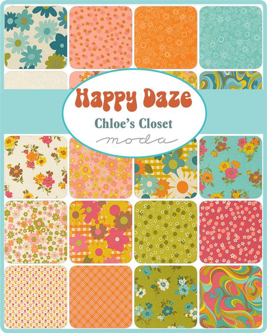 Happy Daze 5" Charm Pack, Moda 33840PP, 5" Precut Modern Retro Floral Fabric Squares, Chloe's Closet
