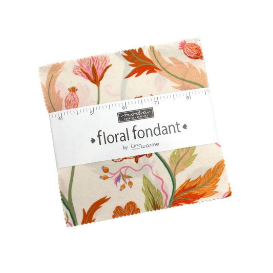 Floral Fondant 5" Charm Pack, Moda 14130PP, 5" Precut Purple Yellow Mint Floral Charm Pack Fabric Squares, Linn Warme