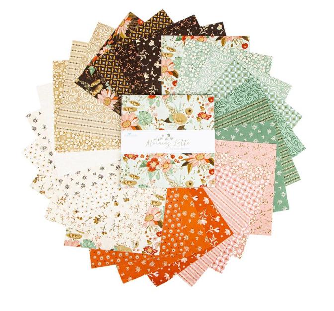 Morning Latte 10" Stacker, Riley Blake 10-16920-42, 10" Precut Pink Blue Brown Rust Floral Fabric Squares, Sandy Gervais