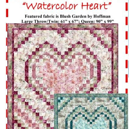 Watercolor Heart Quilt Pattern, The Fabric Addict FAWH24, Yardage Friendly Trip Around World Heart Throw Twin Queen Quilt Pattern, Bialik