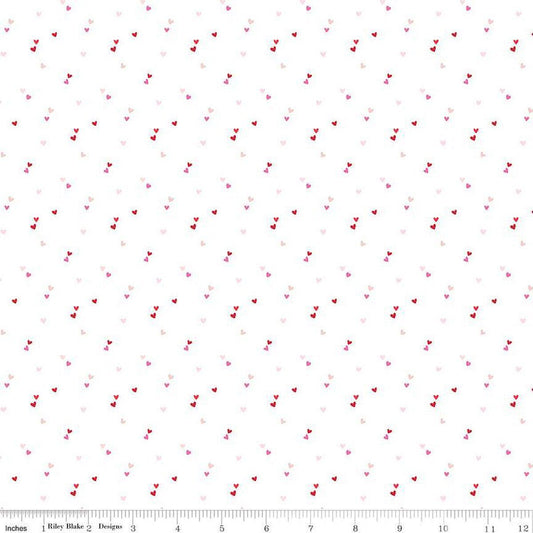 Seasonal Basics - Pink Polka Dot Hearts Fabric, Riley Blake C655-White, Valentine Blender Fabric, Cotton Quilt Apparel Fabric, By the Yard
