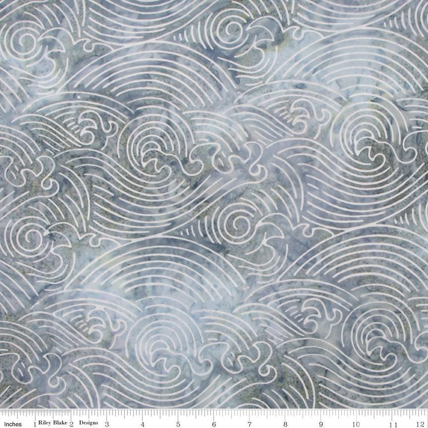 Expressions Batiks Silver Shores 5" Stacker, Riley Blake 5-23553-42, 5" Precut Teal Aqua Gray White Batik Fabric Squares