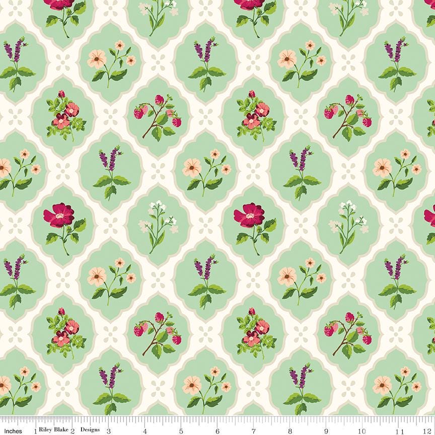 Virginal Rose 10" Stacker, Riley Blake 10-17320-42, Precut 10" Pink Yellow Green Blue Peach Floral Quilt Fabric Squares, Katherine Lenius