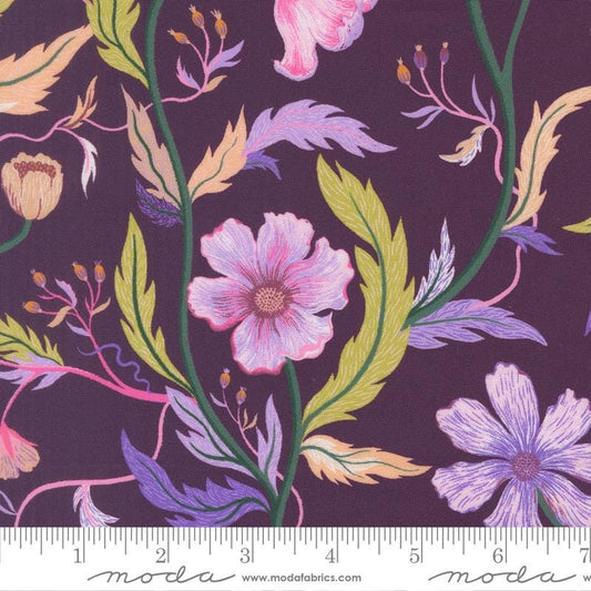 Floral Fondant - Pastel Flowers on Purple Fabric, Moda 14130 15 Plum, Linn Warme, By the Yard