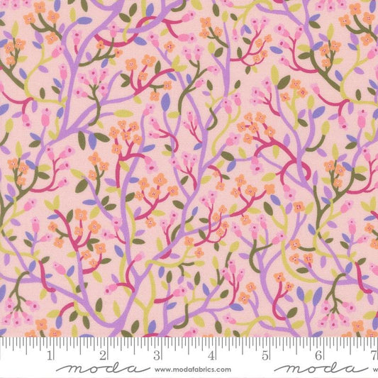 Floral Fondant - Peach Lavender Floral Vines on Pink Fabric, Moda 14133 20 Petal, Peach Lavender Green Pink Fabric, Linn Warme, By the Yard