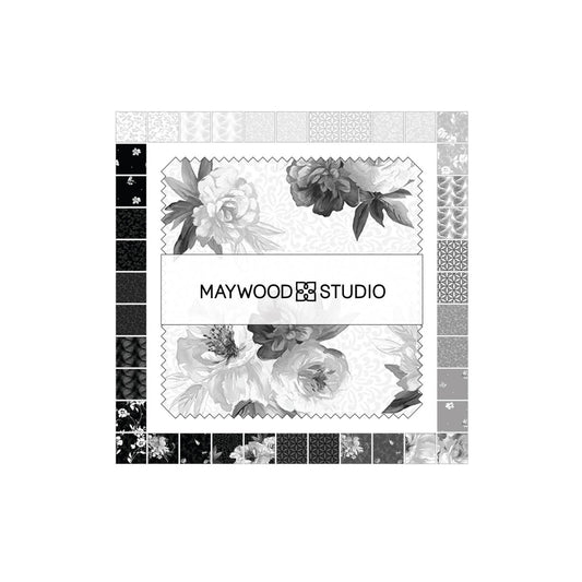 Moonlit Walk 5" Charm Pack, Maywood Studio CP-MASMOON, 5" Precut Black Gray White Floral Charm Pack Fabric Squares