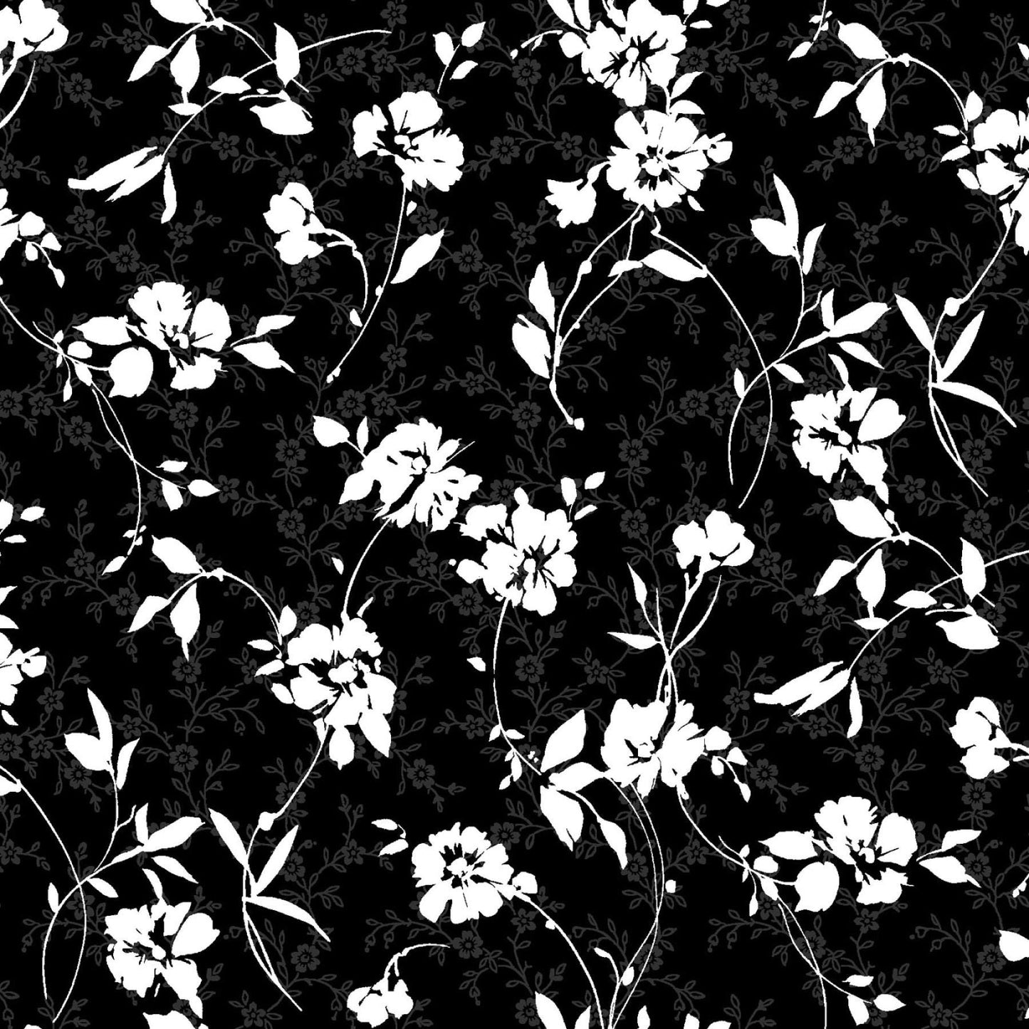 Moonlit Walk 10" Squares, Maywood Studio SQ-MASMOON, 10" Precut Black Gray White Floral Layer Cake Fabric Squares