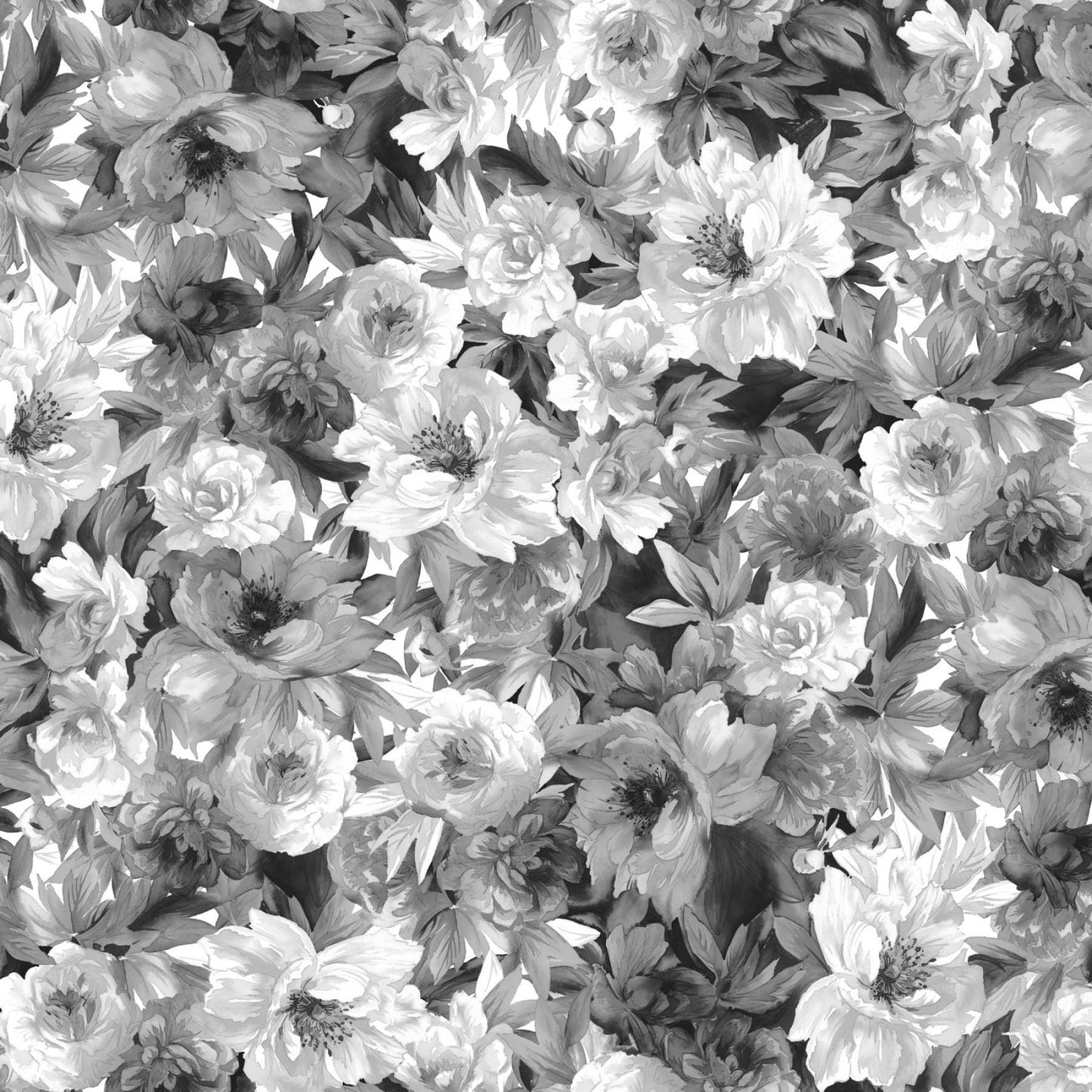 Moonlit Walk 10" Squares, Maywood Studio SQ-MASMOON, 10" Precut Black Gray White Floral Layer Cake Fabric Squares