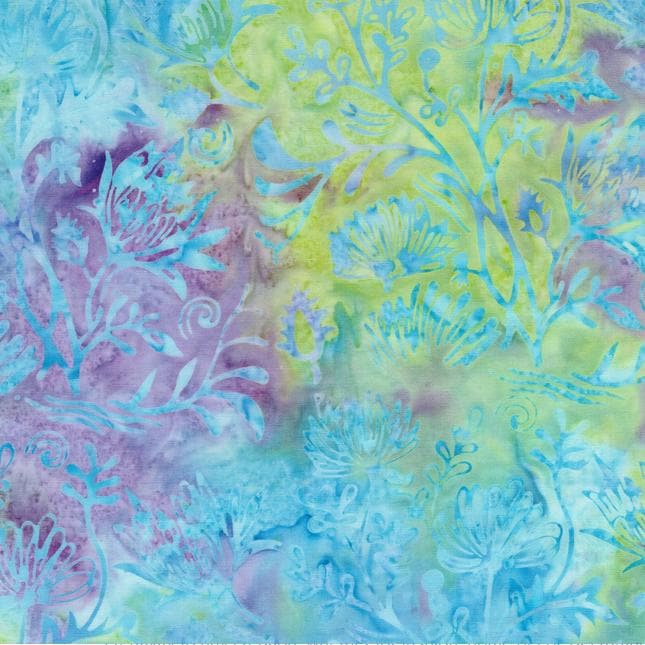 Garden Bloom Stack, Island Batik, 10" Precut Pink Blue Purple Green Turquoise Floral Batik Layer Cake Fabric Squares