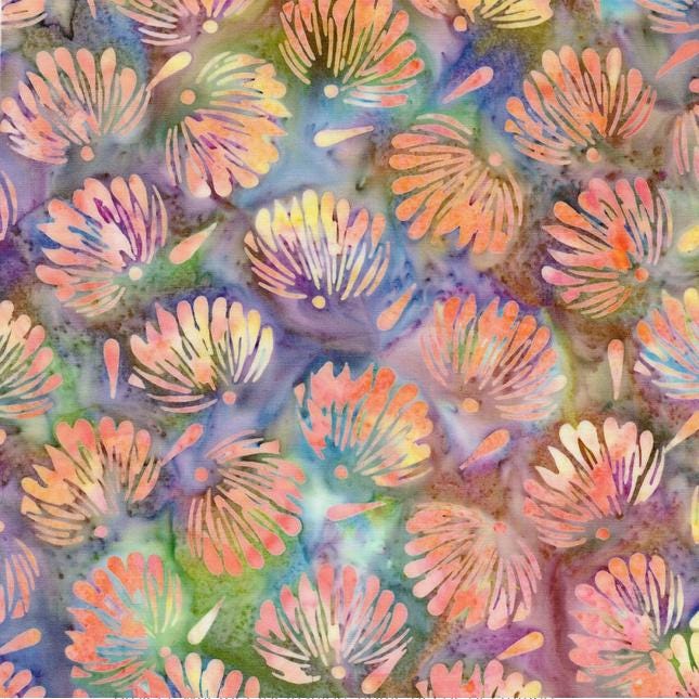 Garden Bloom Stack, Island Batik, 10" Precut Pink Blue Purple Green Turquoise Floral Batik Layer Cake Fabric Squares