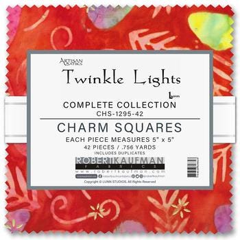 Twinkle Lights Batik Charm Pack, Robert Kaufman CHS-1295-42, 5" Precut Christmas Xmas Batik Fabric Squares
