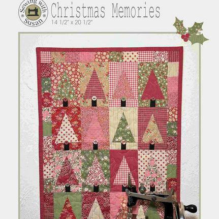 Christmas Memories Quilt Pattern, Suzn Quilts SUZ359, Charm Squares Scrap Friendly Christmas Xmas Pine Trees Wall Quilt Pattern