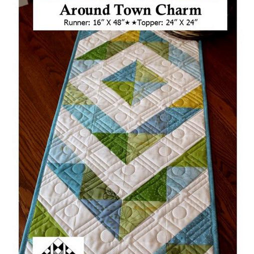 Around Town Charm Table Runner Topper Pattern, Creek Side Stitches CSS401, Charm Pack Friendly Easy Quilted Table Runner or Topper Pattern