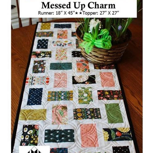 Messed Up Charm Table Runner Topper Pattern, Creek Side Stitches CSS400, Charm Pack Friendly Easy Quilted Table Runner or Topper Pattern