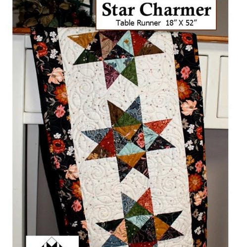 Star Charmer Table Runner Pattern, Creek Side Stitches CSS134, Charm Pack Friendly Easy Quilted Stars Table Runner Pattern