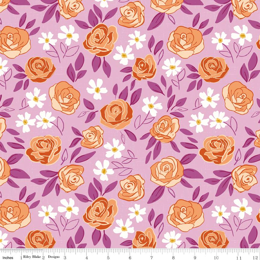 Homage 5" Stacker, Riley Blake 5-17220-42, Precut 5" Pink Green Peach Aqua Blue Floral Fabric Squares, Fran Gulick, Cotton and Joy