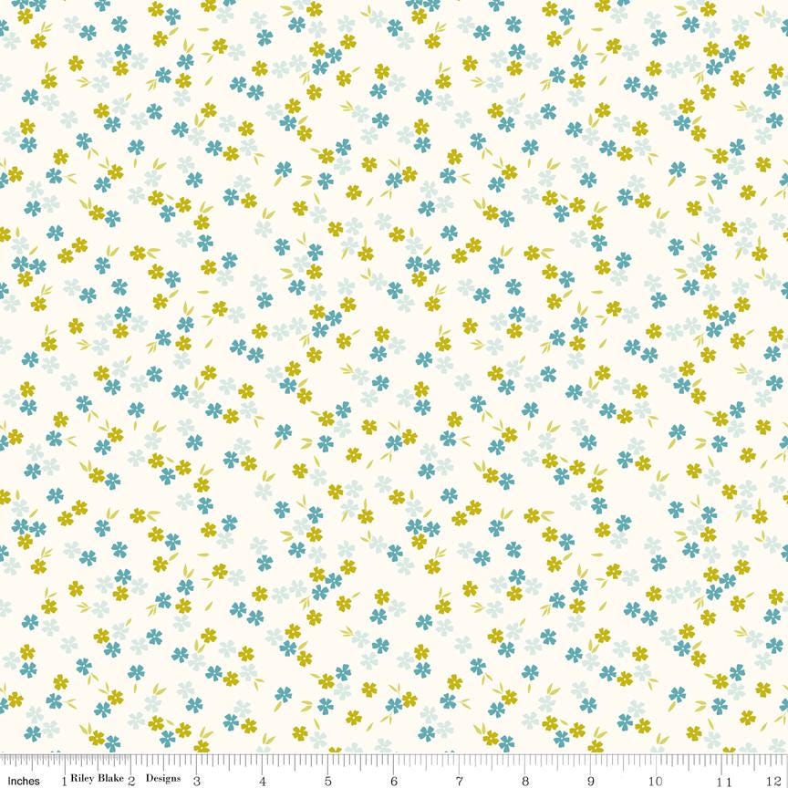 Homage 5" Stacker, Riley Blake 5-17220-42, Precut 5" Pink Green Peach Aqua Blue Floral Fabric Squares, Fran Gulick, Cotton and Joy