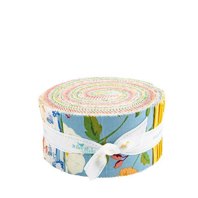 Virginal Rose 2.5" Rolie Polie, Riley Blake RP-17320-40, Precut 2.5" Pink Yellow Green Blue Peach Floral Quilt Fabric Strip Roll, Lenius