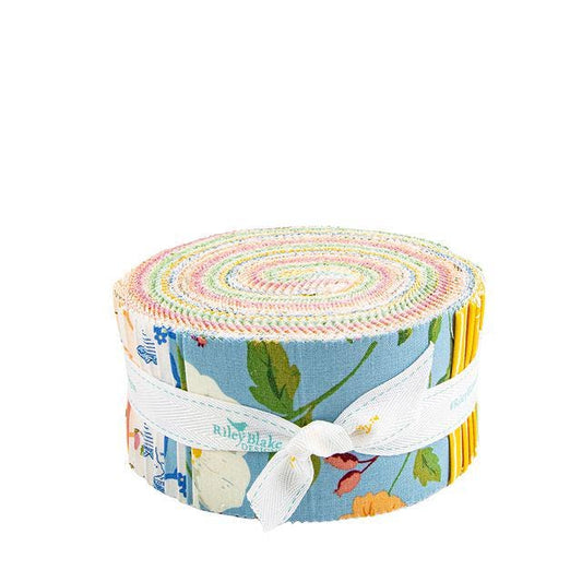 Virginal Rose 2.5" Rolie Polie, Riley Blake RP-17320-40, Precut 2.5" Pink Yellow Green Blue Peach Floral Quilt Fabric Strip Roll, Lenius