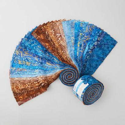 Java Batiks Oceanfront 2.5" Strip Roll, Maywood Studio ST-MASJAB-OCE, 2.5" Precut Blue Brown Batik Fabric Strips