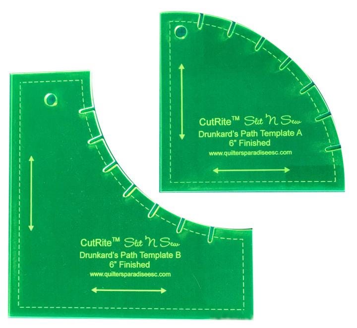 CutRite 6" Slit n Sew Drunkard's Path Template, Quilter's Paradise QP031301, Curved Acrylic Quilting Templates, Curved Piecing Ruler