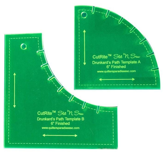 CutRite 6" Slit n Sew Drunkard's Path Template, Quilter's Paradise QP031301, Curved Acrylic Quilting Templates, Curved Piecing Ruler