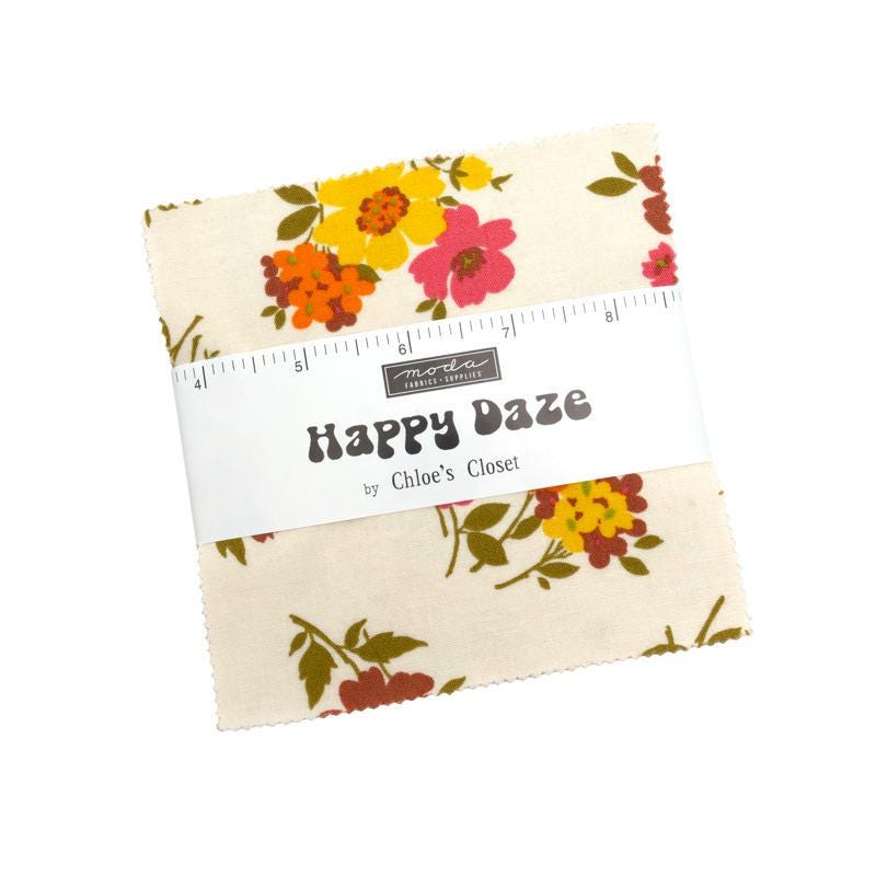 Happy Daze 5" Charm Pack, Moda 33840PP, 5" Precut Modern Retro Floral Fabric Squares, Chloe's Closet