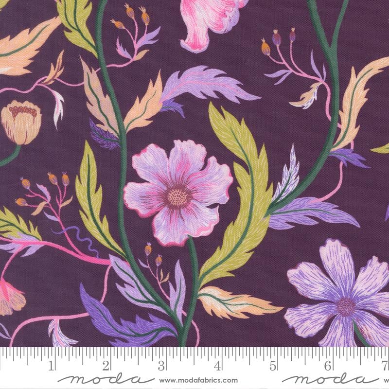 Floral Fondant 5" Charm Pack, Moda 14130PP, 5" Precut Purple Yellow Mint Floral Charm Pack Fabric Squares, Linn Warme