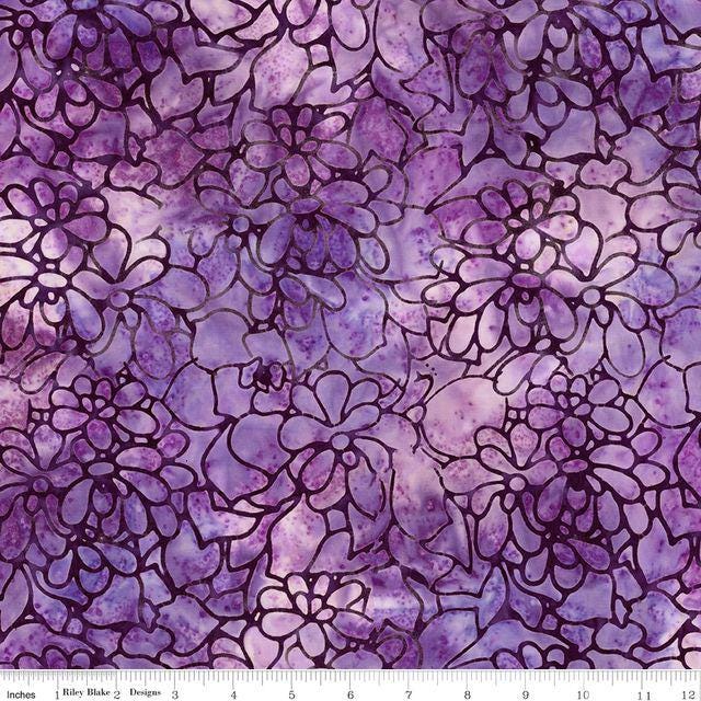 Expressions Batiks Plant Based 10 Piece Fat Quarter Bundle, Riley Blake FQ-23326A-10, 18 x 22 Purple Green Blue Batik Fabric