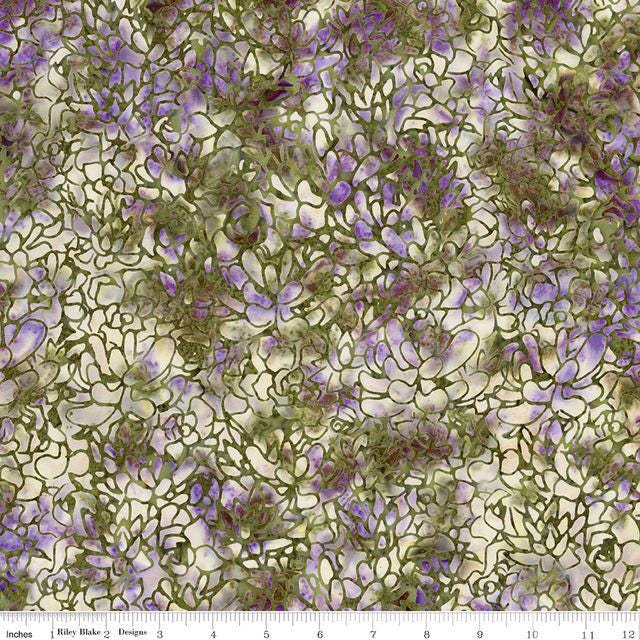 Expressions Batiks Plant Based 10 Piece Fat Quarter Bundle, Riley Blake FQ-23326A-10, 18 x 22 Purple Green Blue Batik Fabric